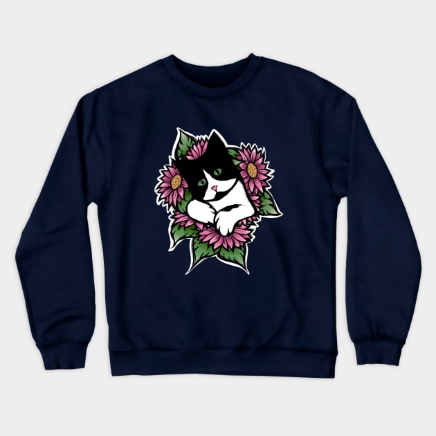 Tuxedo Cat Floral Crewneck Sweatshirt by bubbsnugg